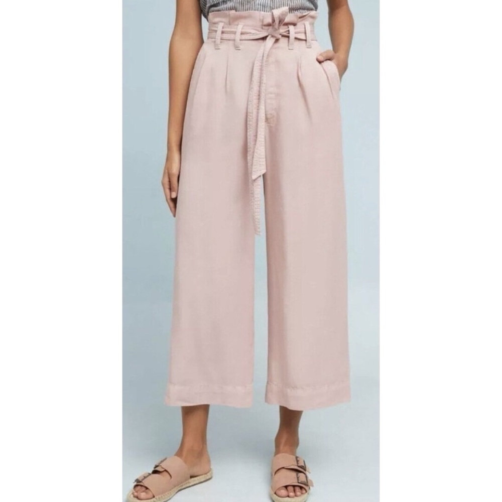 Anthropologie Pink High-Waisted Wide-Leg Pants 4